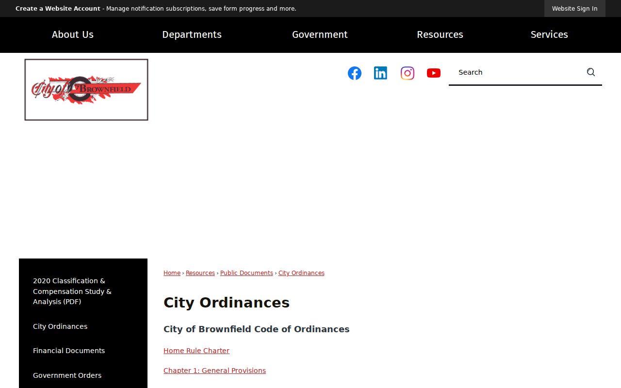 Terry County municipal warrant rules in Brownfield ordinance chapters