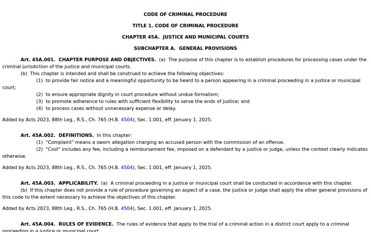 Terry County bench warrant legal process under Texas Chapter 45A